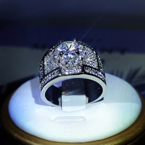 925 Sterling Silver Luxury White Engagement Ring Women Men Wedding - Picture 4 of 5